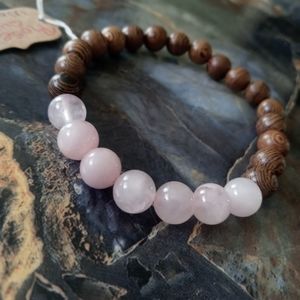 Rose Quartz and Coconut Wood Bead Bracelet
